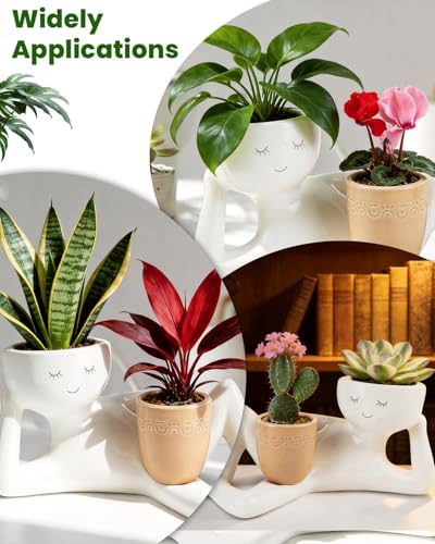 Funny Planters Pots Head Funny Cute Succulent Plant Pots Face Head Planter Unique Bathroom Planters Lazy Guy Little Character Flowerpot - Small Ceramic Pots for Indoor Plants with Drainage