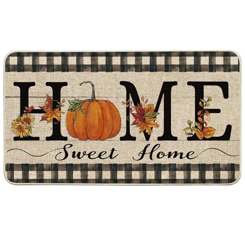 Baccessor Home Sweet Home Fall Doormat Rug Indoor Outdoor Autumn Leaf Thaksgiving Pumpkin Decorative Front Door Mat Non-Slip Rubber Backing Seasonal Kitchen Entrance Floor Decoration 17 x 29 Inch - color: Home Sweet Home Fall, size: 29"L x 17"W x 0.3"Th