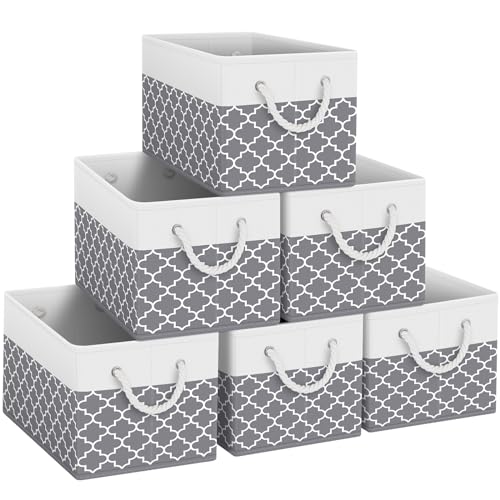 Storage Bins 6-Pack, Foldable Storage Baskets for Organizing Toys, Books, Shelves, Closet, Large Storage Box with Rope Handles, Sturdy Organizer Bins,Clover Grey - color: Clover Grey, size: 6pack