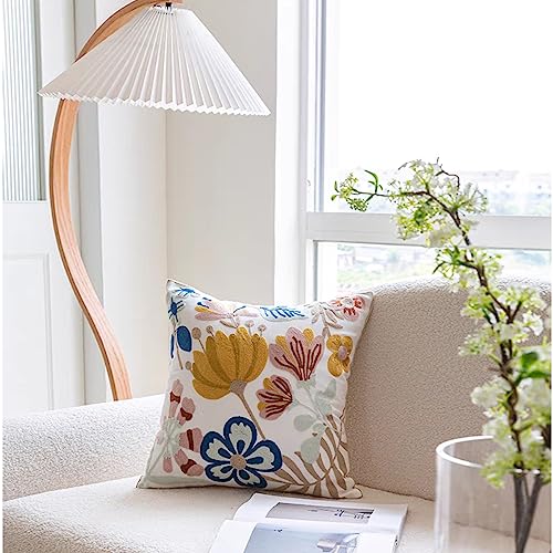 YIcabinet Pillow Covers Set of 2, Embroidered Flower Pattern Throw Pillow Cover,Square Cotton Cushion,Pillow Case for Sofa Bedroom Couch,18"x18" - color: Flower Pattern
