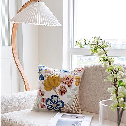 YIcabinet Pillow Covers Set of 2, Embroidered Flower Pattern Throw Pillow Cover,Square Cotton Cushion,Pillow Case for Sofa Bedroom Couch,18"x18" - color: Flower Pattern