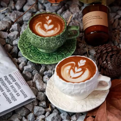 KAMMAK Tea Cups and Saucers Set of 2, 8.5 oz Porcelain Coffee Cups, 560N | Stackable Espresso Mugs, Ceramic Demitasse for Coffee, Cappuccino, Latte, Americano, Tea - size: 7KPSP560N