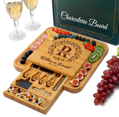 Personalized Charcuterie Board, Wedding Gifts for Couples 2026, Custom Cheese Boards Bridal Shower Gifts, Housewarming Gifts for Christmas, Anniversary, Engagement, New Home, Bride, Parent, Women