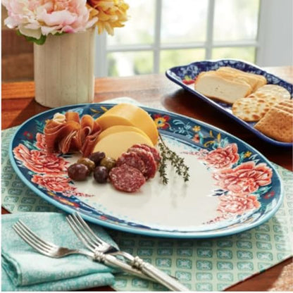 Pioneer Woman Keepsake Floral Large 16-inch Ceramic Oval Platter Serving Tray