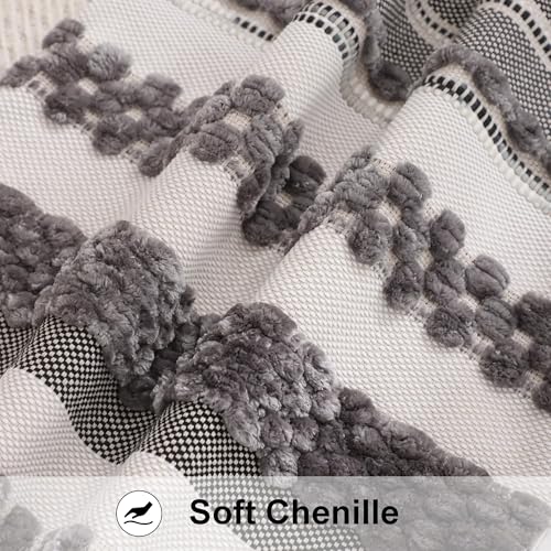 Grey Throw Pillow Covers 18x18 Set of 2 Boho Stripe Pillow Covers Tufted Decorative Pillow Case Accent Pillowcase Farmhouse Cushion Case Nuetral Textured Pillow Cover Spring Home Decor | Durable Fabric,Stripe Pillow Covers,Farmhouse Cushion Case,Chenille