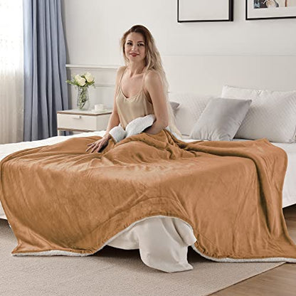 Sherpa Fleece Throw Blanket, Camel, 50x60 inches | Double-Sided Super Soft Luxurious Plush Blanket Throw Size - color: Camel, size: 50"×60"