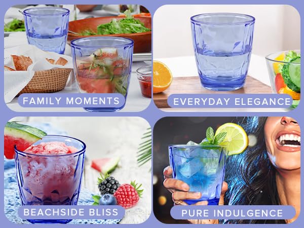 Plastic Glassware Tumbler Dishwasher Safe, Set of 4 Unbreakable Drinking Glasses, 10.5oz Reusable Acrylic Cups for Everyday Use (Blue) - color: Clear Blue
