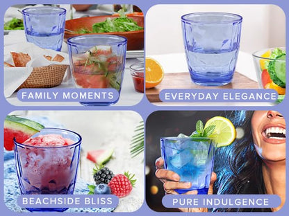 Plastic Glassware Tumbler Dishwasher Safe, Set of 4 Unbreakable Drinking Glasses, 10.5oz Reusable Acrylic Cups for Everyday Use (Blue) - color: Clear Blue