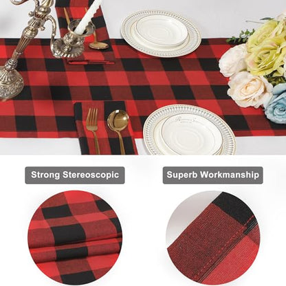 Buffalo Plaid Cotton Blend Table Runner, Classic Farmhouse Checkered Table Runner, 14x72-Red and Black - color: Red and Black, size: 14*72inch