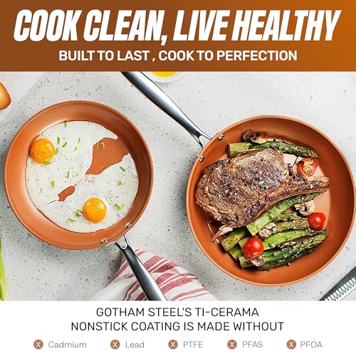 GOTHAM STEEL 20 Pc Pots and Pans Set Non Stick Ceramic Cookware, Copper | Non Toxic PFOA/PFOS/PTFE Free Ceramic and Titanium, Stay Cool Stainless Steel Handles, Dishwasher and Oven Safe - size: 20 Piece Set