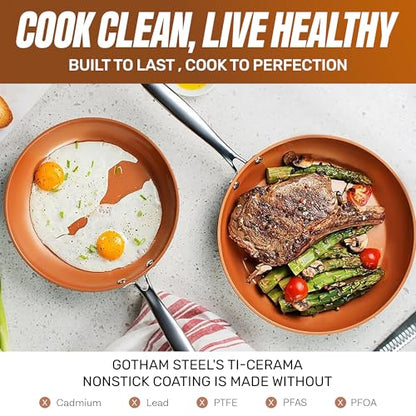 GOTHAM STEEL 20 Pc Pots and Pans Set Non Stick Ceramic Cookware, Copper | Non Toxic PFOA/PFOS/PTFE Free Ceramic and Titanium, Stay Cool Stainless Steel Handles, Dishwasher and Oven Safe - size: 20 Piece Set