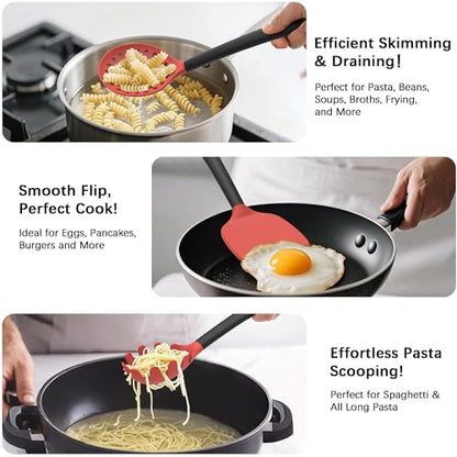 Coukre Silicone Kitchen Cooking Utensils Set, Heat Resistant, 14-Piece | Dishwasher-Safe, Food-Grade Silicone, BPA-Free, Spatulas, Spoons & Turner, Safe for Nonstick Cookware, Red - color: Red