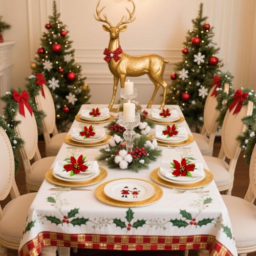 wonlex Flower Napkin Rings Set of 12, Farmhouse Red Green Napkin Rings Holder Buckle for Xmas Mother's Day Dinner Parties Wedding Table Setting(Red Flower) - style: Xmas Flower