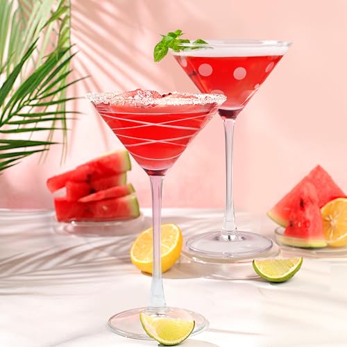 Joeyan Handmade Etched Martini Glasses,Crystal Cocktail Glassware with Dots Strips Pattern,Drinking Glasses for Espresso Martini Cosmopolitan Manhattan Gimlet,Set of 4,8.5 oz - color: Etched Dots Swirls Strips Patterned Martini Glasses