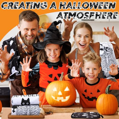 12 Pcs Halloween Kitchen Towels and Oven Mitt Sets 4 Skeleton Oven Mitts 4 Ghost Dish Towels and 4 Witch's Pot Holders Cooking Accessories for Holiday Kitchen Decoration - style: Skeleton
