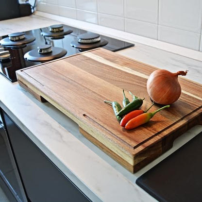 Acacia Wood Cutting Board for Kitchen, Thick Non Toxic Butcher Block | Hard Wood Edge Grain With Juice Groove 20" x 12.2" (Thick 1.7") Professional Heavy Duty Wooden Chopping Board (Oil Included) - color: Acacia Wood, size: 19.7"L x 12.2"W