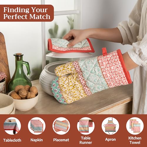 Maison d' Hermine 100% Cotton Oven Mitt & Pot Holder Set (7.5"x13" & 8"x8") | Heat Resistant BBQ Cooking Gloves with Loop Baking Grilling Kitchen Hotel Home Farmhouse Spring Summer - Provence - color: 002 - Provence, size: 7.5" x 13" & 8" x 8" (Oven Mitt