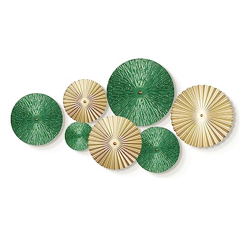 TEIPAI Emerald Green and Gold Wall Decor for Bedroom, 7PCS Metal Wall Art | Modern Hanging Abstract Sculptures for Office, Living Room, Gallery Wall, Guest Room & Bathroom, Brass Gold Home Decor - color: Green and Gold