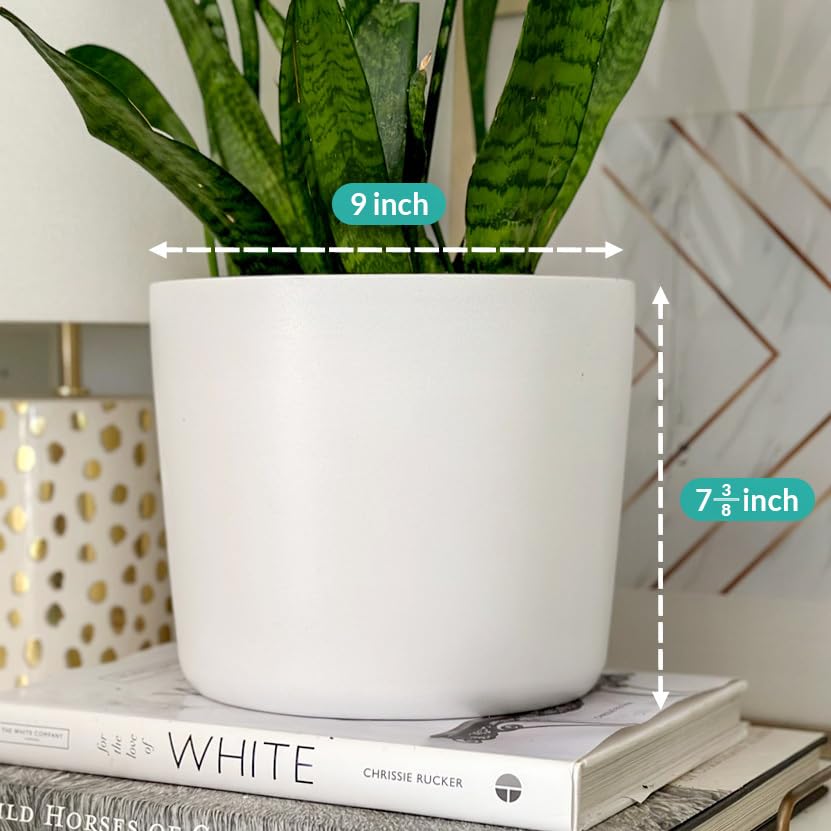 9 Inch Matte White Ceramic Planter with Drainage - Ceramic Plant Pots for Indoor, White Indoor Planter, Flower Pot, 9 Inch Plant Pot