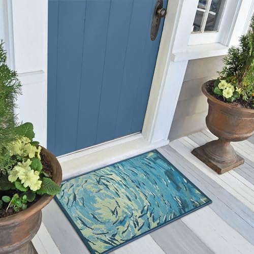 Liora Manne ESENCIA Indoor/Outdoor Power Loomed Latex Back Non Slip Mat - Transitional Graphic Coastal Fish Colorful (Fish to Go Blue Blue) (2' x 2'10") - color: Fish to Go Blue, size: 2' x 2'10" (Rectangular)