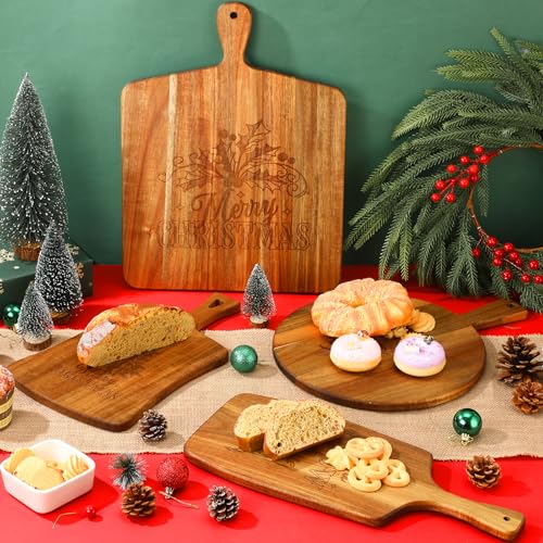 SiliFine 4 Pcs Acacia Wood Cutting Boards with Handles, Christmas | Thick Butcher Block, Reversible Surface, Natural Acacia Hardwood, Assorted Sizes Nest for Storage, Easy-grip Handle Design - style: Christmas