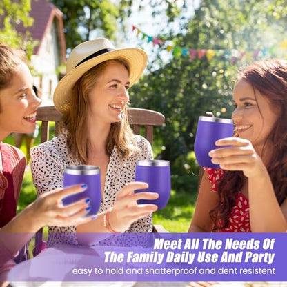 Remagr 16 Pack Stainless Steel Wine Tumblers 12 oz Insulated Vacuum Wine Cup Set Double Wall Stainless Steel Stemless Mug Glasses for Coffee Soda Whiskey Outdoor Travel (Purple) - color: Purple