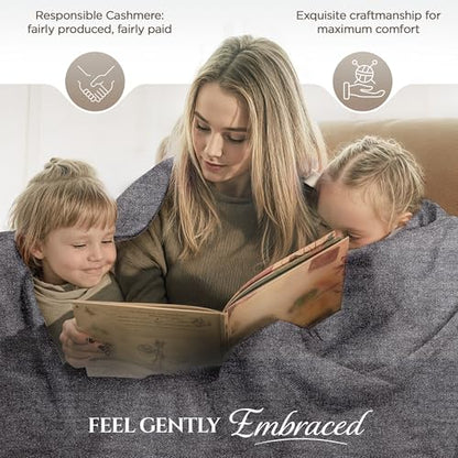 Cashmere Blanket – Hand Woven 100% Pure Wool Throw Blanket, 135 x 270 cm – Plain Cozy, and Soft Blanket for Bed, Sofa, or Couch - Made in Nepal - color: Dark Grey