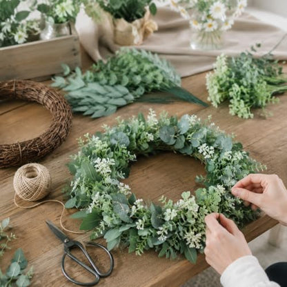 100 Pcs Mixed Artificial Eucalyptus Stems Leaves Bulk, 4 Kinds Faux Greenery Silver Dollar Dried Plant Leaves for Wedding Decor Centerpieces Vase Bouquet Floral Arrangements