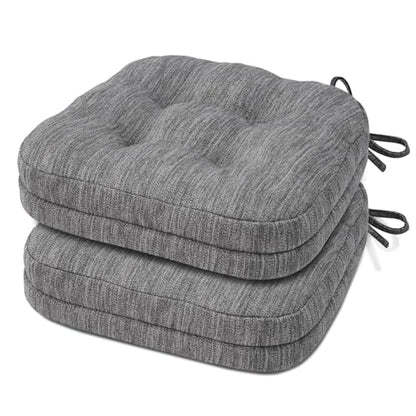 Shinnwa Kitchen Chair Cushions Set of 2, Dual-Layer Memory Foam Dining Chair Cushions, Patented Design Seat Pads with Ties, 16.5 x 16.5 x 3.5in, 2 Pack, Grey - color: Grey, size: 2 Count (Pack of 1)
