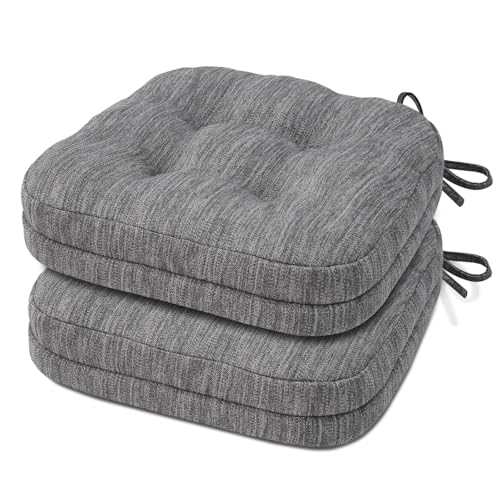 Shinnwa Kitchen Chair Cushions Set of 2, Dual-Layer Memory Foam Dining Chair Cushions, Patented Design Seat Pads with Ties, 16.5 x 16.5 x 3.5in, 2 Pack, Grey - color: Grey, size: 2 Count (Pack of 1)