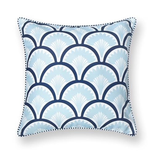 Hofdeco Premium Coastal Patio Indoor Outdoor Throw Pillow Cover Only, 20"x20" Water Repellent for Backyard, Couch, Baby Blue Navy Print Tropical Ravenala Palm Tree - color: Baby Blue Navy Tropical Ravenala Palm Tree 20"x20"