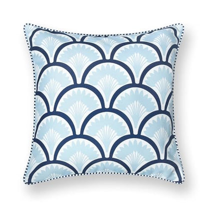 Hofdeco Premium Coastal Patio Indoor Outdoor Throw Pillow Cover Only, 20"x20" Water Repellent for Backyard, Couch, Baby Blue Navy Print Tropical Ravenala Palm Tree - color: Baby Blue Navy Tropical Ravenala Palm Tree 20"x20"