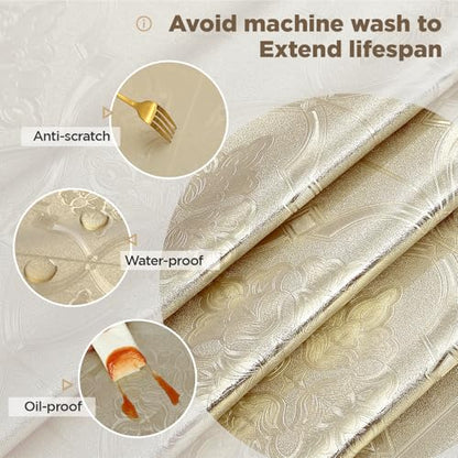 Rectangle Gold Tablecloth Heavy Duty Vinyl Tablecloths Waterproof Oil-Proof PVC Table Cloth Durable Wipeable Plastic Table Cover for Dining Camping Indoor and Outdoor (Gold Royal Moti,54" X 78") - color: Gold Royal Motif