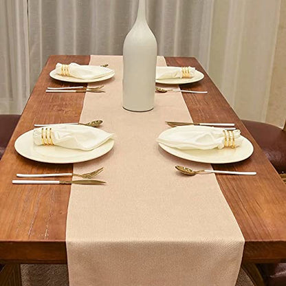 Faux Linen Sparkly Beige Spring Table Runner with Tassels 14x71 Inch Dresser Scarf Graduation 4th of July Table Runner for Home Bedroom Party Birthday Wedding Bridal Baby Shower - color: Brilliant Faux Linen With Tassels- Pinky Beige, size: 71"x14"-1Pc