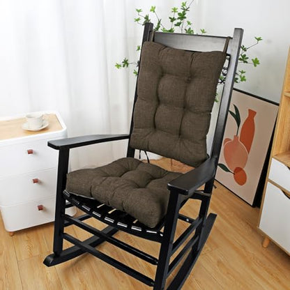 BUYUE Chair Cushion Set for Rocking Chair, Back Pillow & Seat Cushion with Ties, Original Woven Fabric Non-Slip Chair Pads for Elderly Sitting, Brown - color: Brown