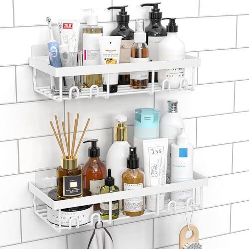 Moforoco Shower Caddy Shelf Organizer Rack, Self Adhesive Black Bathroom Shelves Basket, Home Farmhouse Wall Inside Organization and Storage Decor Rv Accessories, First Camper Apartment Essentials - color: White, size: Medium