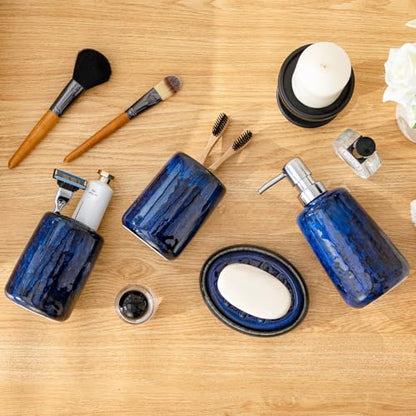 vancasso Blue Bathroom Accessories Set, Ceramic Soap Dispenser and Toothbrush Holder Sets, Stoneware 4 Pcs Bathroom Sink Set for Modern Home Decor, Series Starry - style: Blue