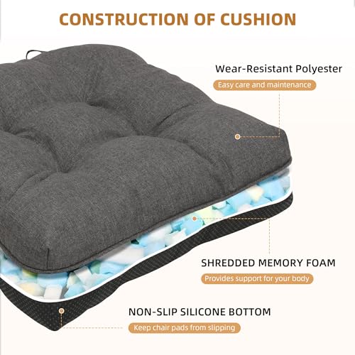 RACE LEAF Indoor Chair Cushions 4 Pack, Tufted Memory Foam Dining Room Chair Pads with Ties and Non-Slip Backing, Kitchen Seat Cushions 15.5" X 15.5" Dark Gray - color: Drak Gray