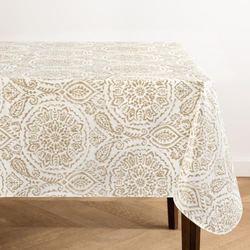 Savannah Boho Paisley Printed Vinyl Indoor/Outdoor Tablecloth, Taupe - 52" W x 52" L Square - color: Taupe, size: 52" x 52" (Square)