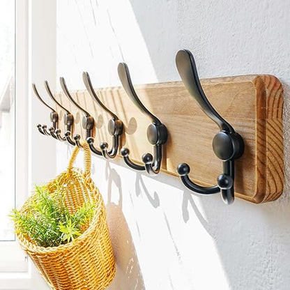 Coat Rack Wall Mounted - 24" Long 6 Tri Hooks, Heavy Duty Wooden Wall Coat Hanger Coat Hook for Clothes Hat Jacket Clothing, Weathered Yellow and Black - color: Weathered Brown & Black, size: L=24"
