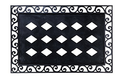 Evergreen Flag Beautiful Black Cutout Scroll Embossed Durable Welcome Mat Tray - 36 x 24 Inches Fade and Weather Resistant Outdoor Doormat Tray for Homes, Yards and Gardens