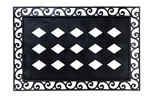 Evergreen Flag Beautiful Black Cutout Scroll Embossed Durable Welcome Mat Tray - 36 x 24 Inches Fade and Weather Resistant Outdoor Doormat Tray for Homes, Yards and Gardens