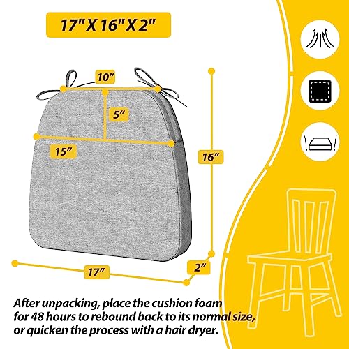 AAAAAcessories D-Shaped Chair Cushions, 2" Thick Dining Chair Pads with Ties and Removable, Machine-Washable Cover, 17" x 16", Set of 4, Light Gray - color: Light Gray, size: 4 Count(Pack of 1)