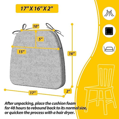 AAAAAcessories D-Shaped Chair Cushions, 2" Thick Dining Chair Pads with Ties and Removable, Machine-Washable Cover, 17" x 16", Set of 4, Light Gray - color: Light Gray, size: 4 Count(Pack of 1)