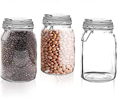 Set of 3 Glass Mason Jar with Airtight Lid 50 Ounces | Glass Storage Container for Food, Flour, Pasta, Coffee, Candy, Dog Treats, Snacks - size: 50 oz 3 Pack