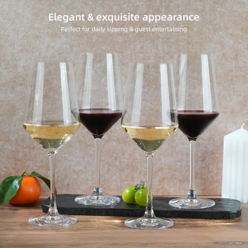 Crystal Wine Glasses Set of 4, 14oz for White Wine, Sturdy Bowl, Thin Rim | 100% Lead-free crystal, 0.2" thickened bowl with 0.04" thin rim, stury short stem, fits for daily sipping, gatherings, gifts