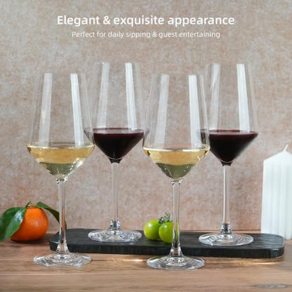Crystal Wine Glasses Set of 4, 14oz for White Wine, Sturdy Bowl, Thin Rim | 100% Lead-free crystal, 0.2" thickened bowl with 0.04" thin rim, stury short stem, fits for daily sipping, gatherings, gifts