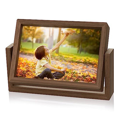 Mixoo 4x6 Picture Frame Rotating Photo Frame, Wooden Picture Frames 4x6 Horizontal Double sided Rustic Floating Frame for Desk Tabletop Family Office Wedding Graduation Gifts Teacher Appreciation Gifts
