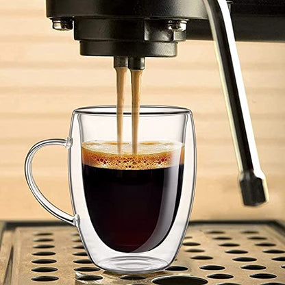 12 Oz Double Walled Glass Coffee Mugs, 2 Packs Clear Coffee Mugs with Lids Insulated Coffee Cups with Handle Perfect for Cappuccino,Tea,milk ,Espresso,Latte, Hot Beverage Set of 2 (Glass lid, 12oz) - color: 12oz