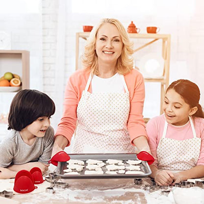 Thickened Mini Silicone Oven Mitts Heat Resistant, Rubber Oven Mitt Gloves, Finger Pinch Grips, Pot Holder, Silicone Potholder for Kitchen Cooking & Baking 1 Pair, Red - color: Red